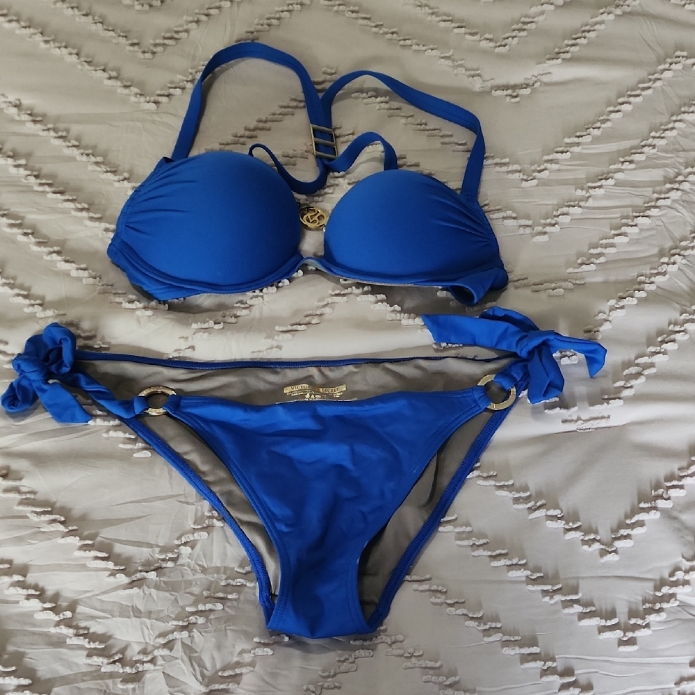 Victoria's Secret Blue Bikini Set with Tie-Side Bottoms
